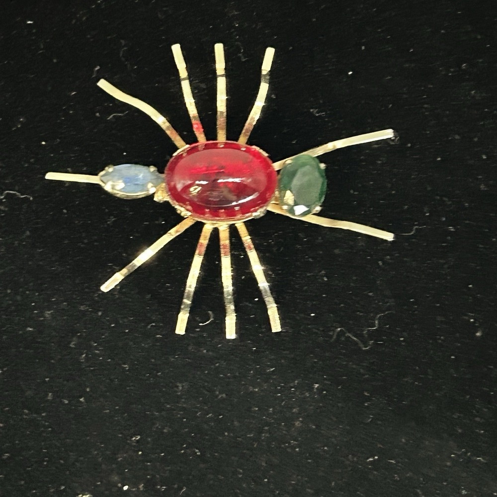Reinad Retro large brooch with citrine glass crystals and rhinestone Vintage
